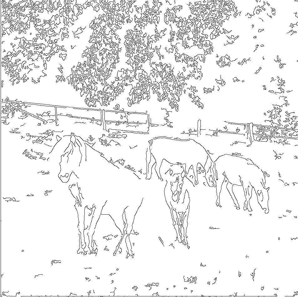 Canny edge detection map showing pixel-perfect mechanical outlines automatically extracted from the photo