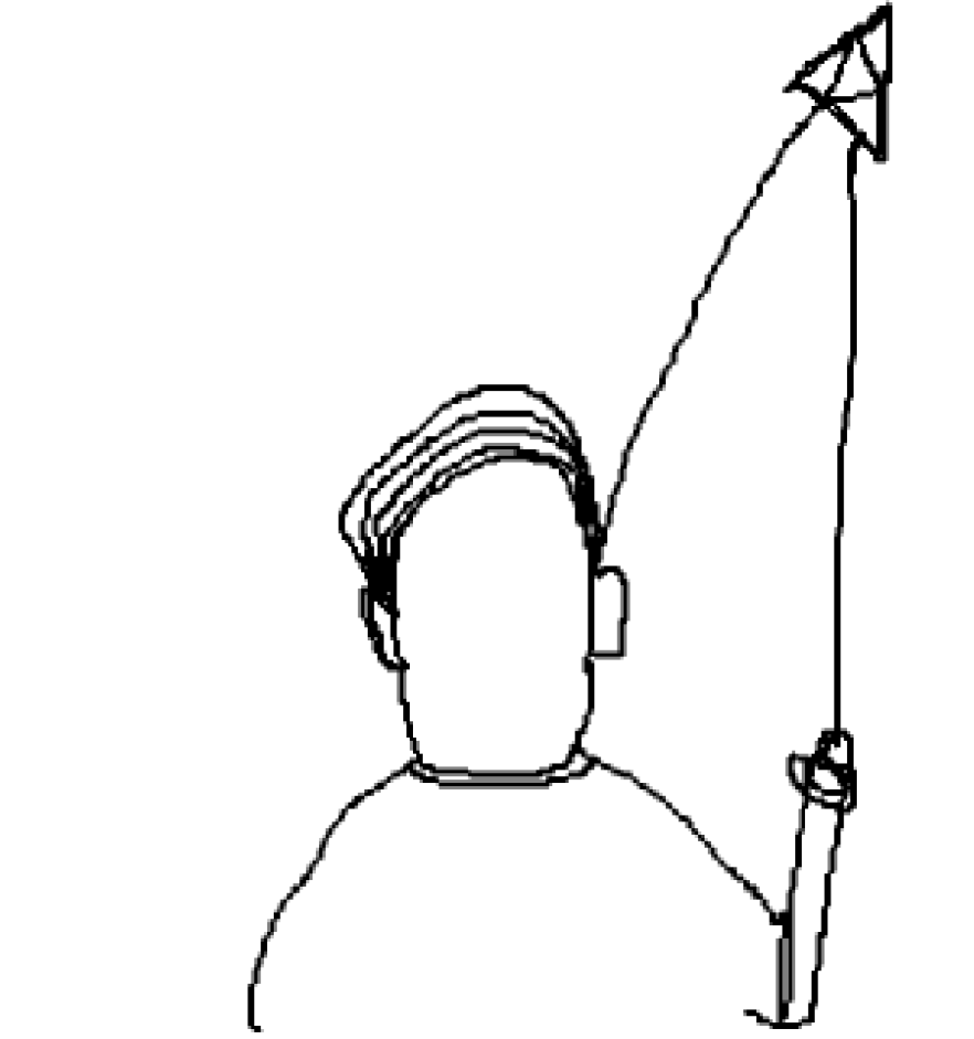 Input freehand sketch of a man flying a kite