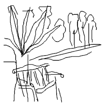 Freehand sketch of a park bench by the water