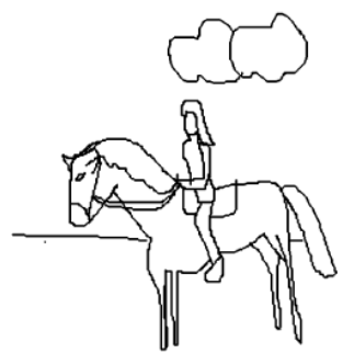 Freehand sketch of a person riding a horse